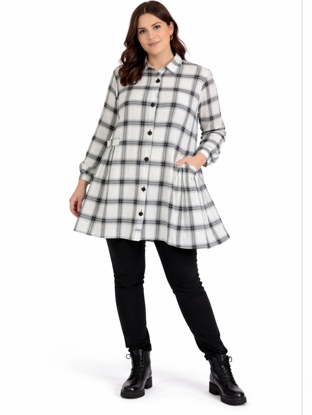 Dress To Kill Relaxed Easy Drapey Modern Button Shirt Long Sleeves Plaid Blouse